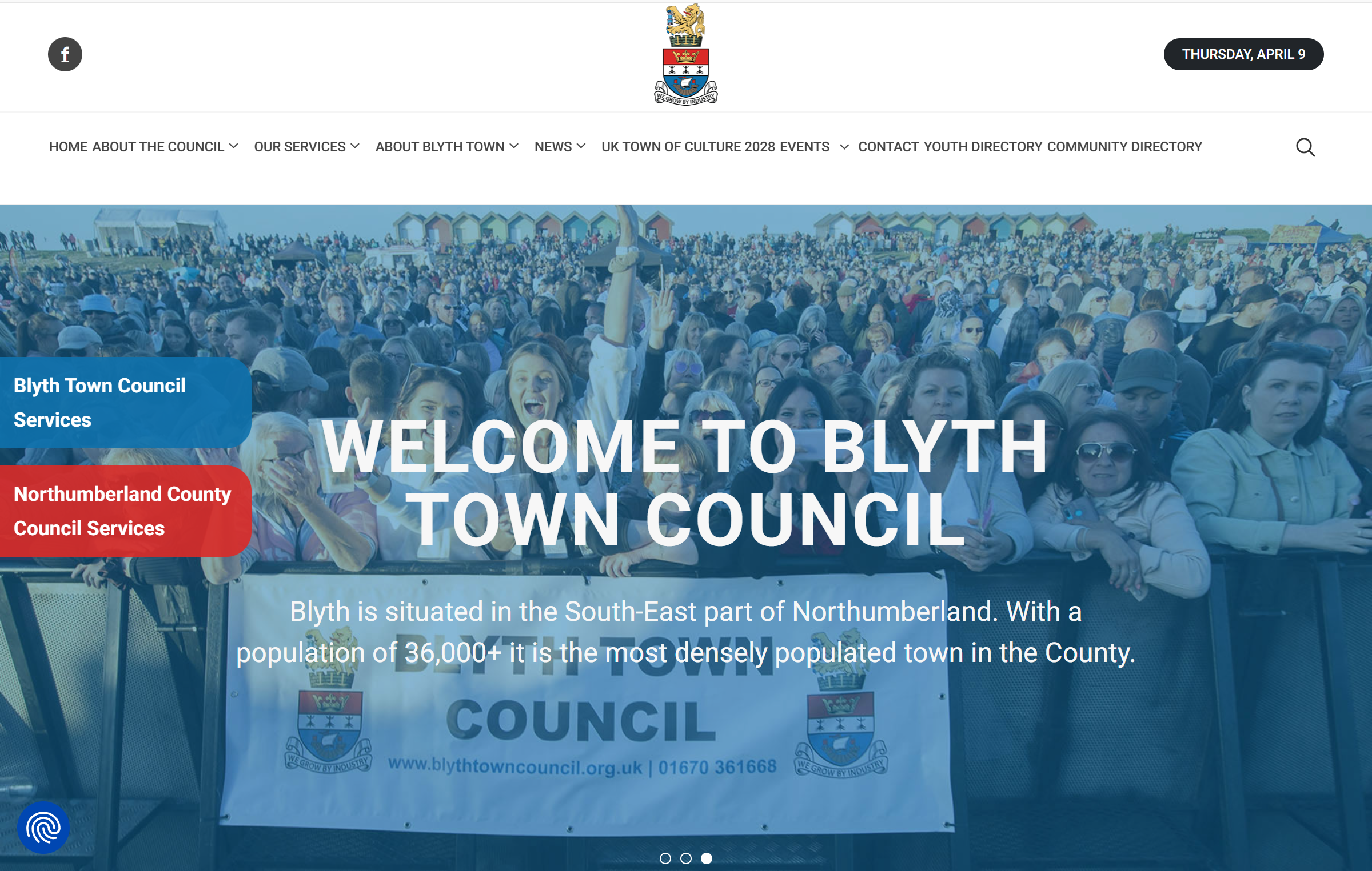 Blyth Town Council website design example by Widescope
