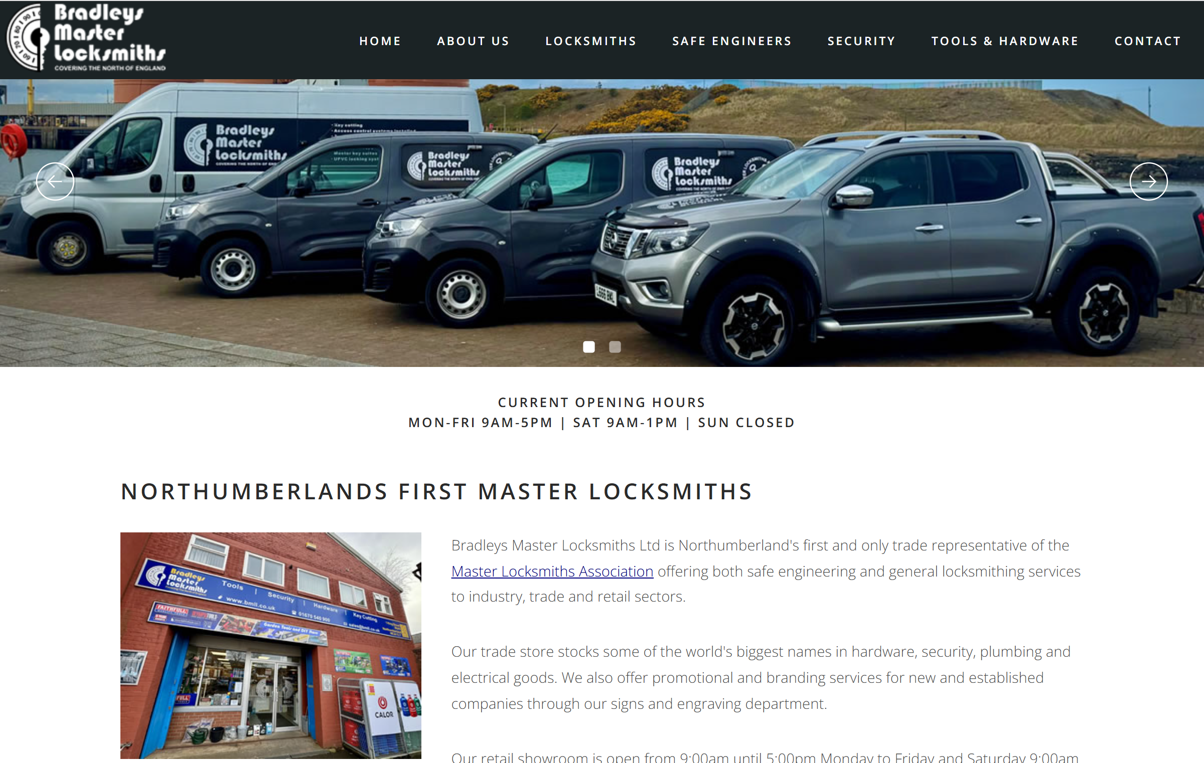 Bradleys Master Locksmiths website design example by Widescope