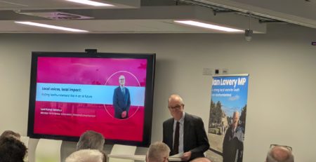 Lord Patrick Vallance at the Blyth AI Growth Zone conference, discussing AI Northumberland & regional innovation.